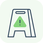 Icon of a mop and a bucket filled with soapy water on a green rounded square background.