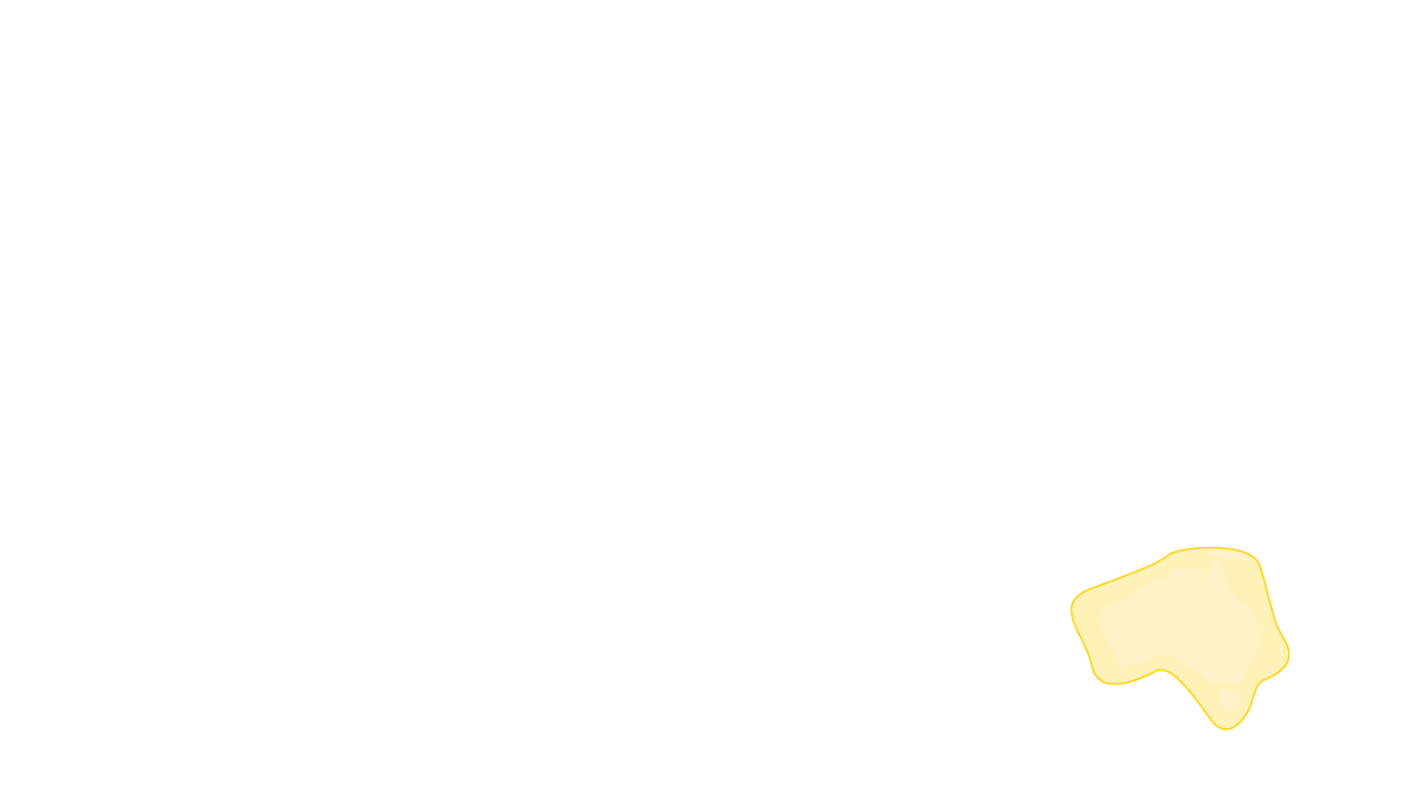 Carte du monde avec l'Australie mise en évidence en jaune au sud-est de l'Asie.
