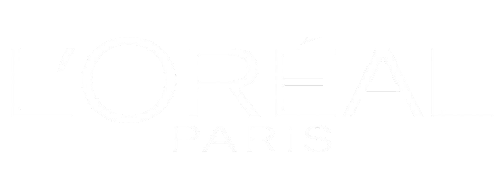 Logotipo de L'Oréal Paris en texto blanco sobre fondo negro.