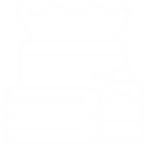 Icon of folded towels, a bucket with bubbles, and a spray bottle representing cleaning or laundry amenities.