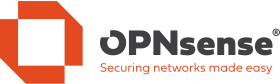 OPNsense-Logo mit dem Slogan ‚Securing networks made easy‘.