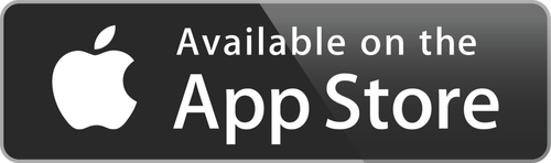 Apple logo with text saying Available on the App Store on a black rounded rectangle button.