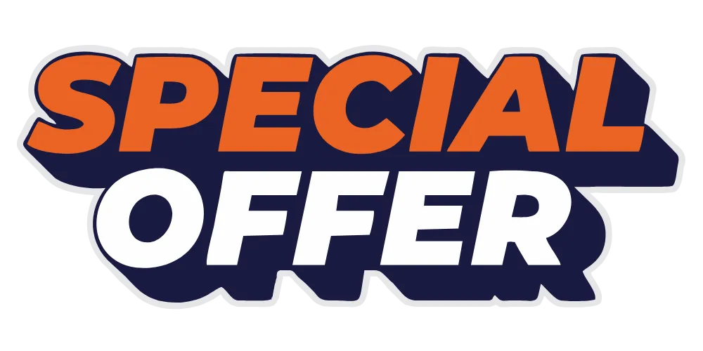Bold text saying 'SPECIAL OFFER' with 'SPECIAL' in orange and 'OFFER' in white on a dark blue background.