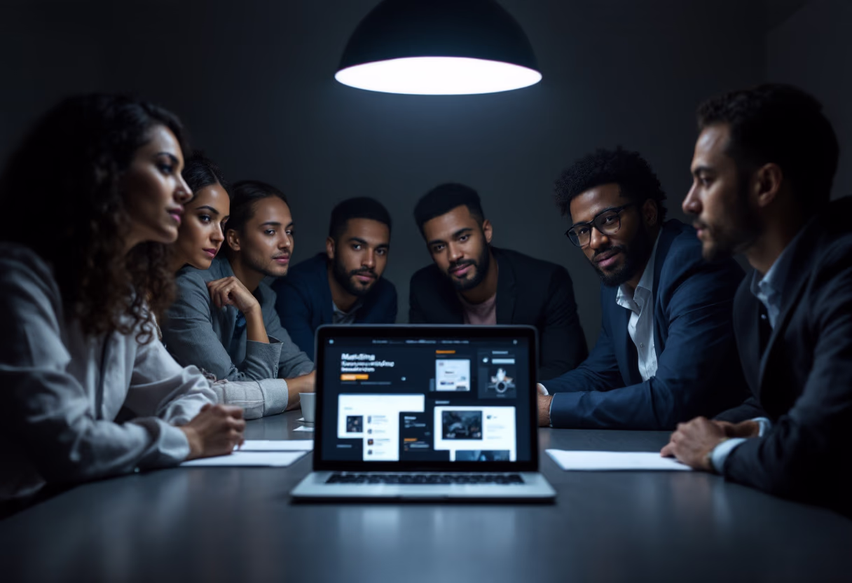 image of a diverse group of professionals in a meeting room for a digital marketing & advertising agency