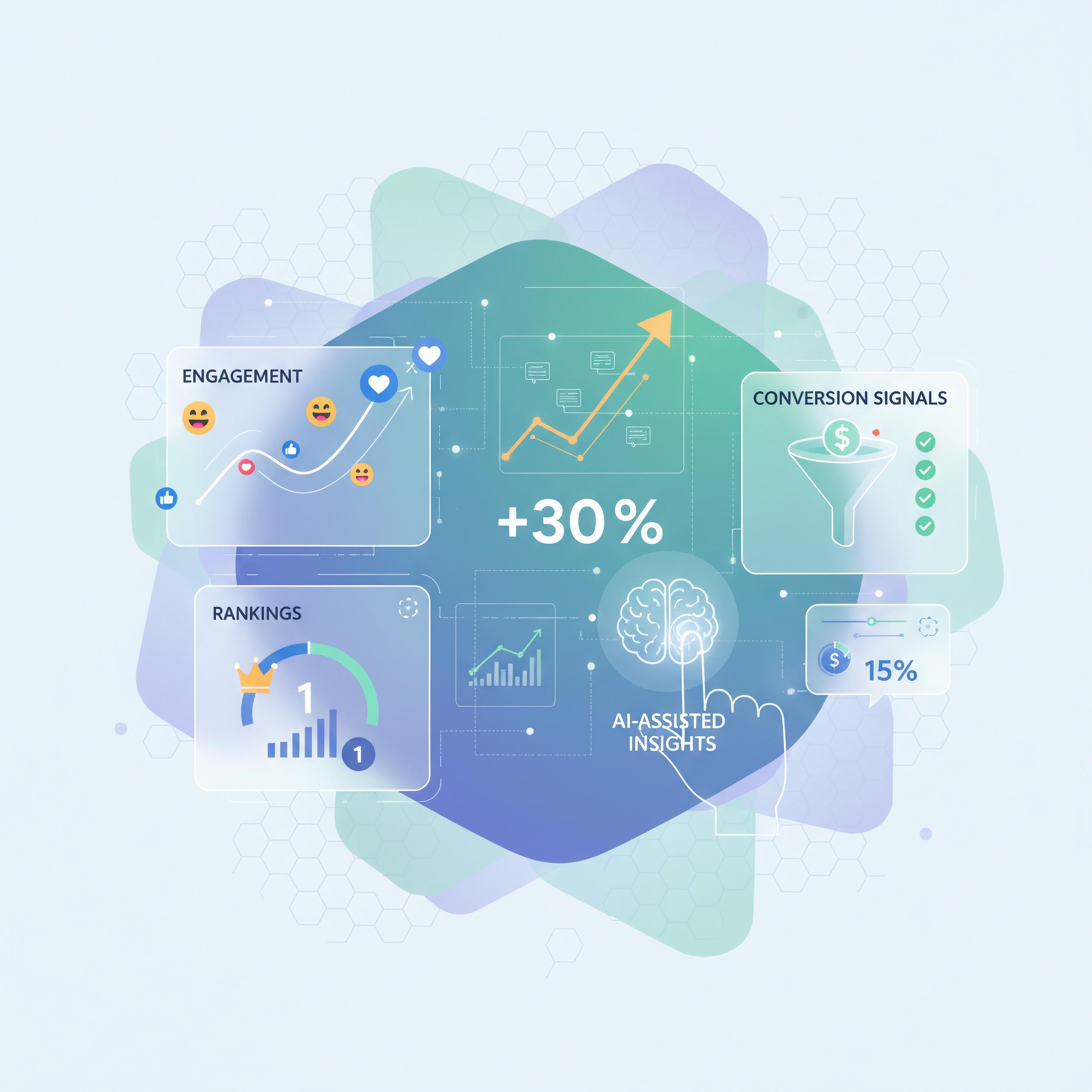 Graphic illustrating key metrics for measuring content performance and engagement.