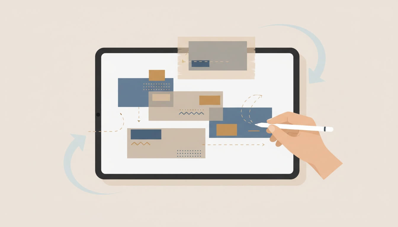 Illustration showing the initial drafting phase of AI-assisted content creation.