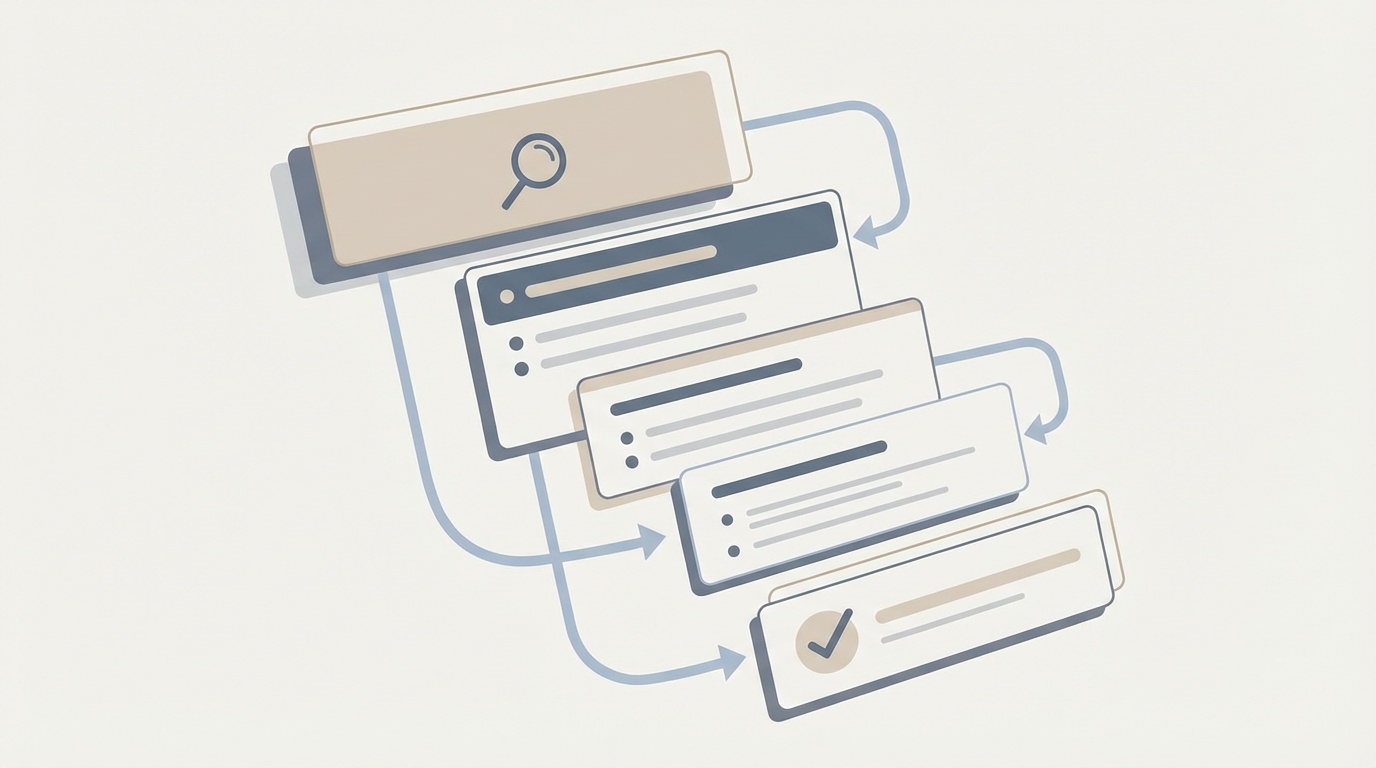 Illustration showing the structured flow of an SEO-optimized article from outline to final content.