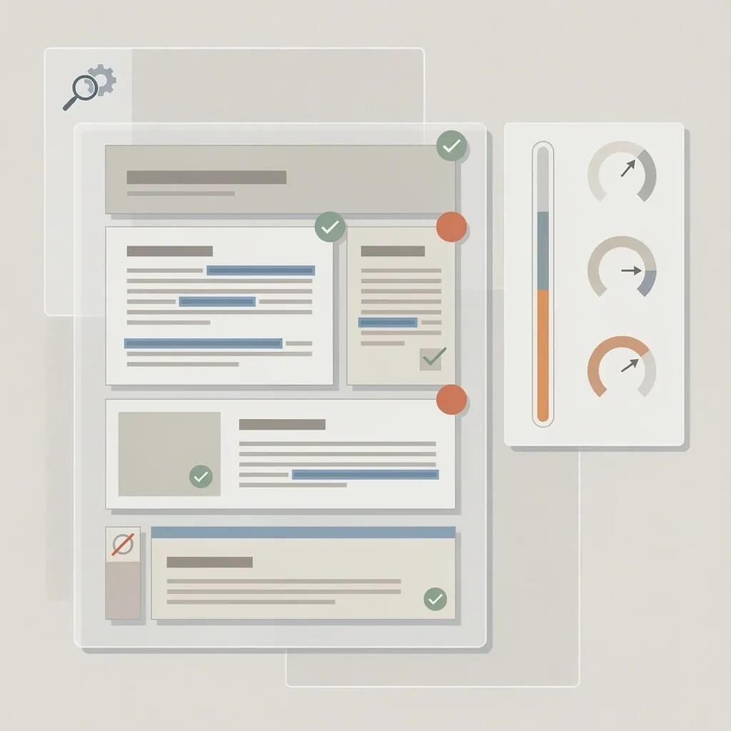 Illustration showing a content quality audit assessing relevancy and effectiveness.