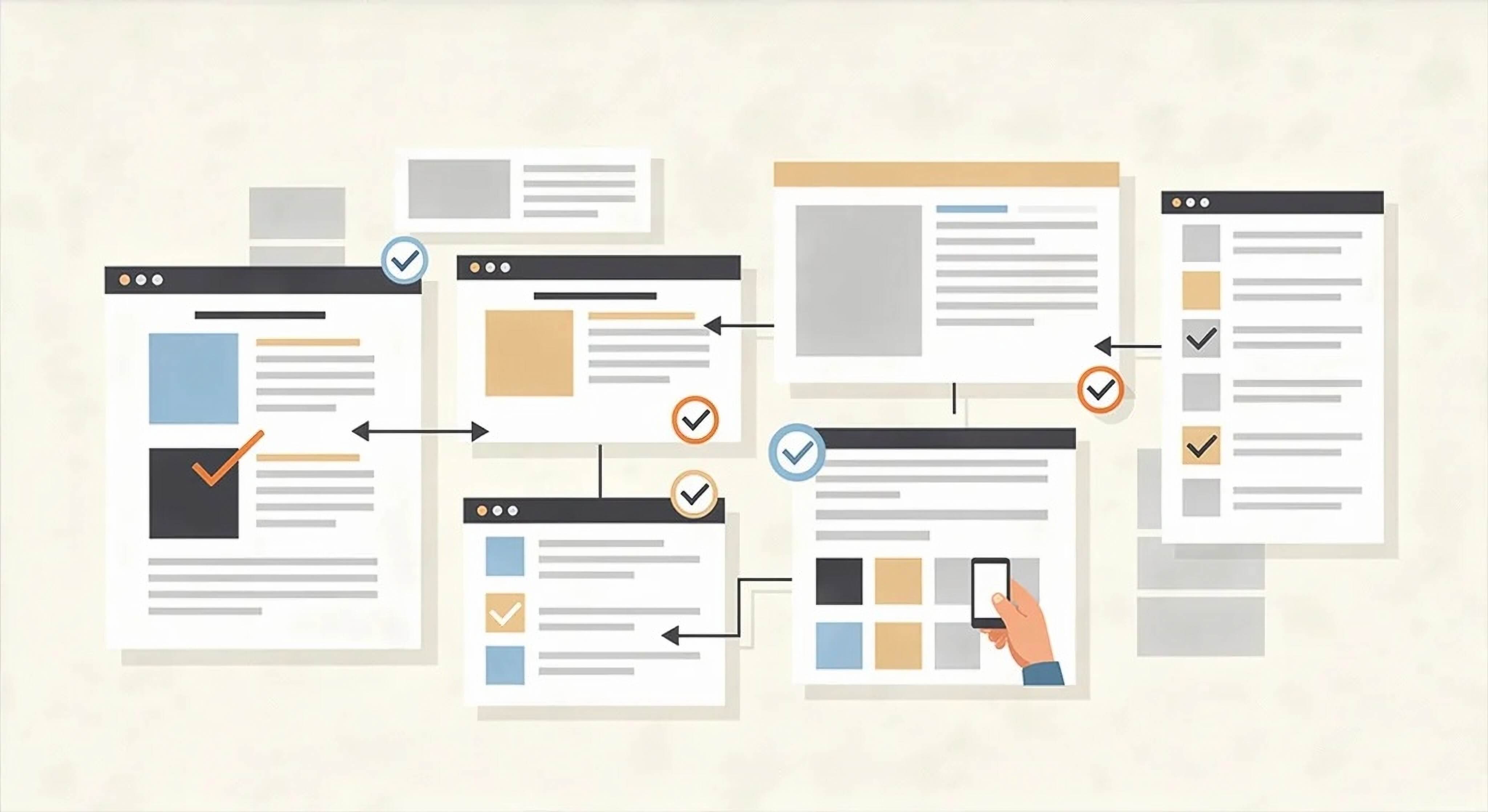 Illustration showing a structured content audit process for improving rankings and conversions.