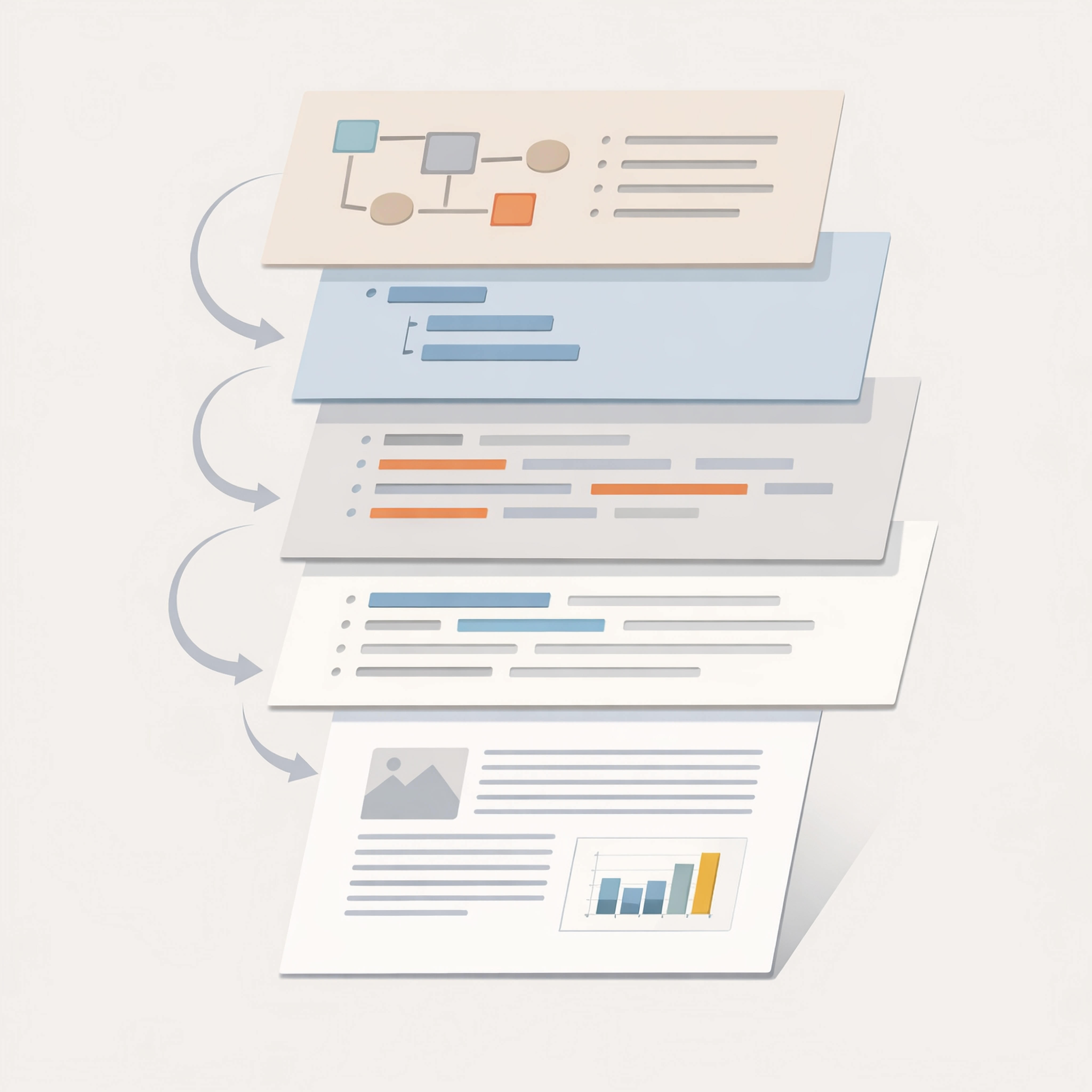 Illustration of structured writing methods for organizing long-form content effectively.