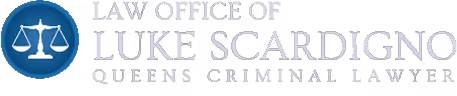 Logo with a blue circle containing white scales of justice next to text reading Law Office of Luke Scardigno Queens Criminal Lawyer.
