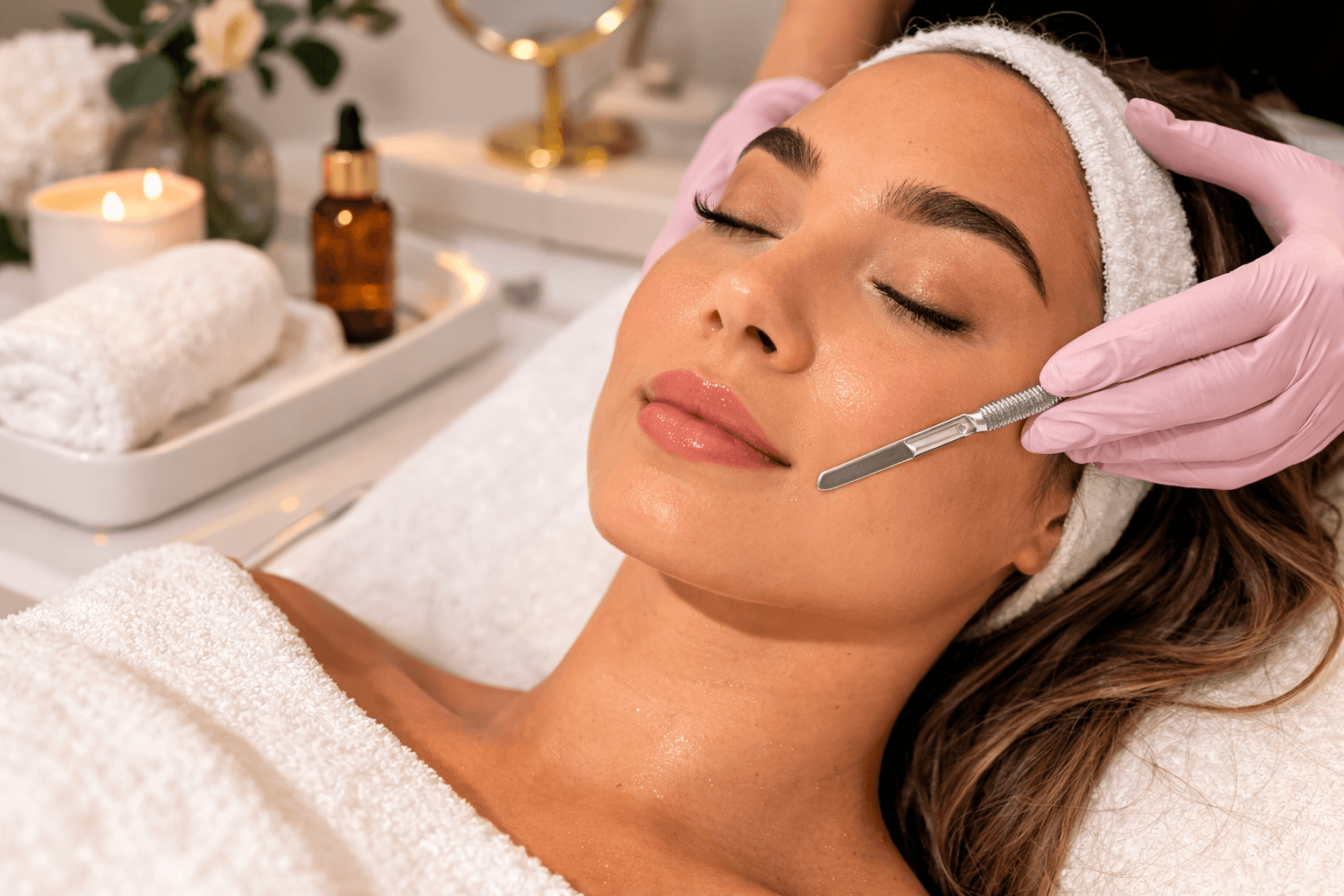 Client receiving professional dermaplaning treatment in Forked River, New Jersey at Radiant Wellness & Aesthetics