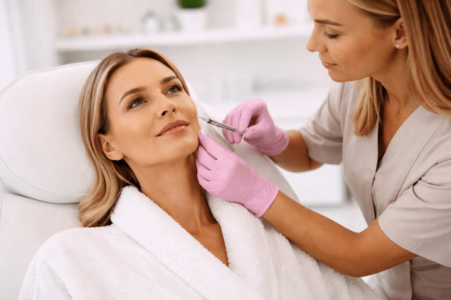 Patient receiving facial balancing cosmetic injection treatment in Forked River, New Jersey clinic