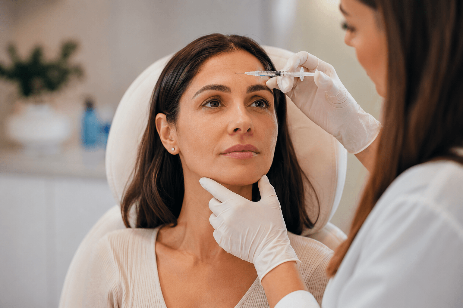 Patient receiving Botox treatment for forehead lines in Forked River, New Jersey medical spa setting
