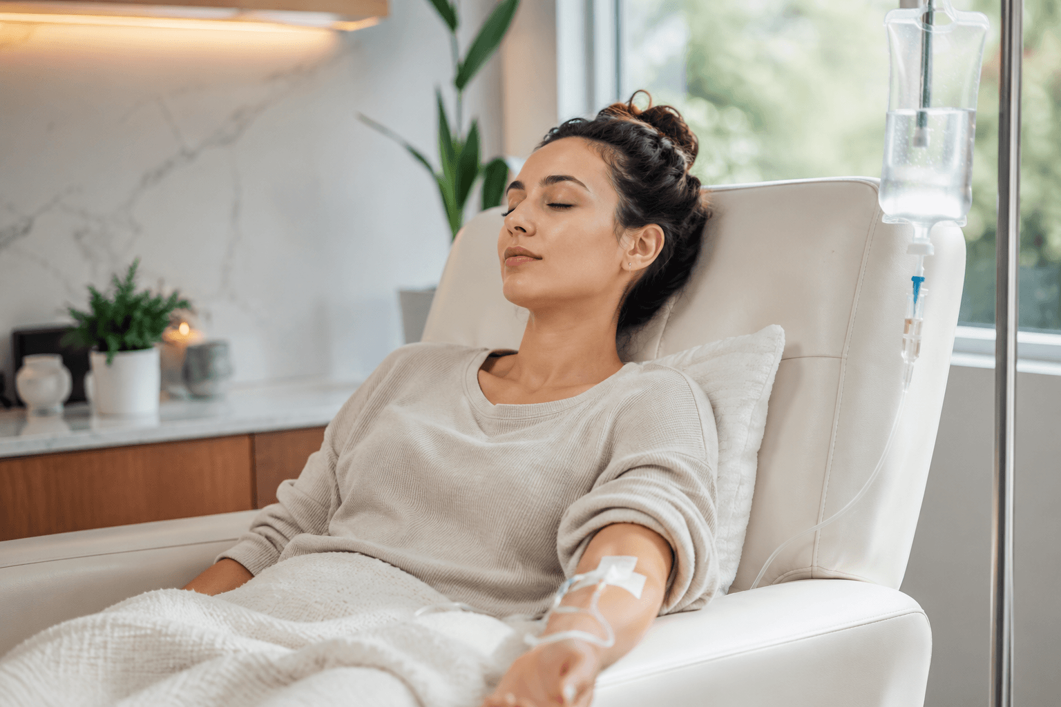 Patient receiving IV vitamin therapy at an aesthetic center in Forked River, New Jersey for hydration and wellness support