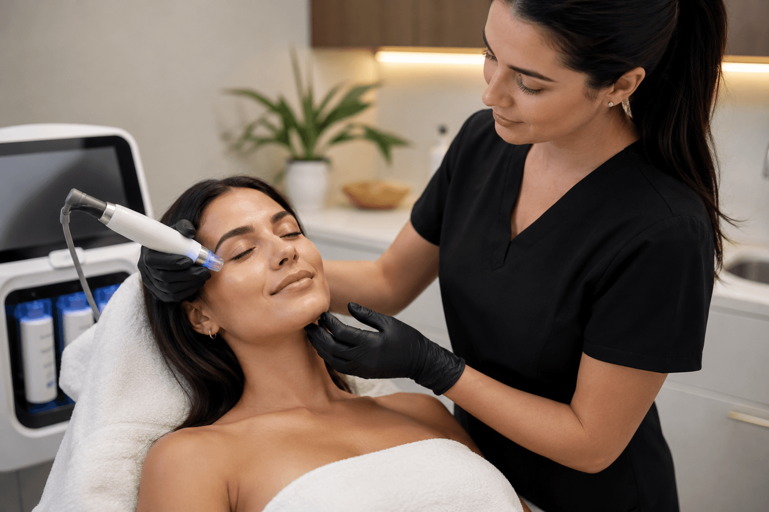 Client relaxing during an advanced wellness aesthetics treatment in Forked River, New Jersey