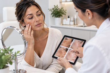 Woman receiving laser treatment for hyperpigmentation and dark spots in Forked River, New Jersey