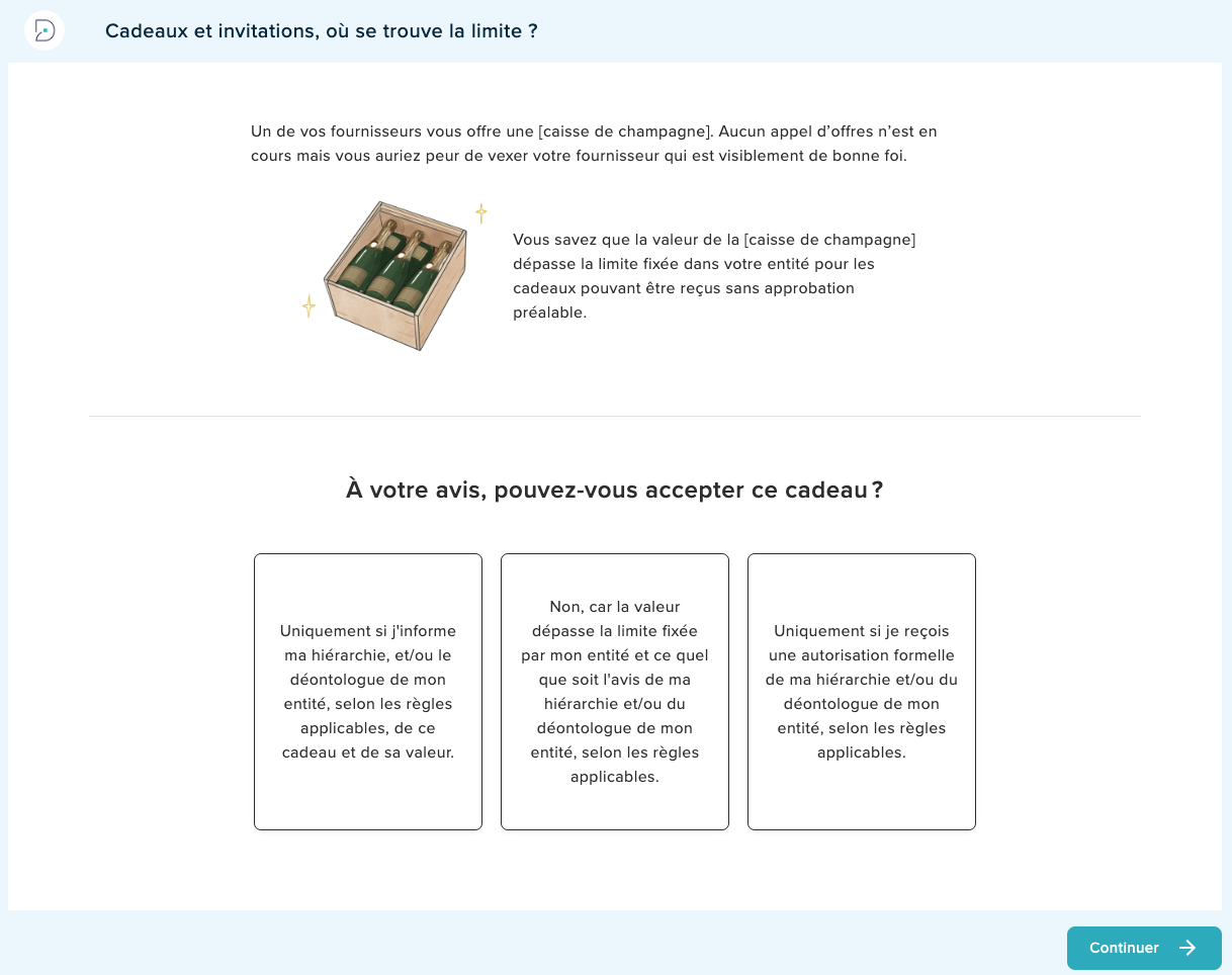 Mise en situation Didask elearning sur la prévention de la corruption