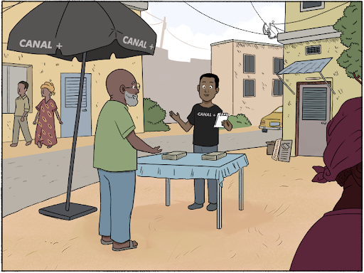 Vendeur avec un stand dans la rue - La formation de vendeurs à distance avec la soclution Didask