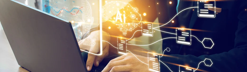Visuel d'une personne devant son ordinateur gérant une IA