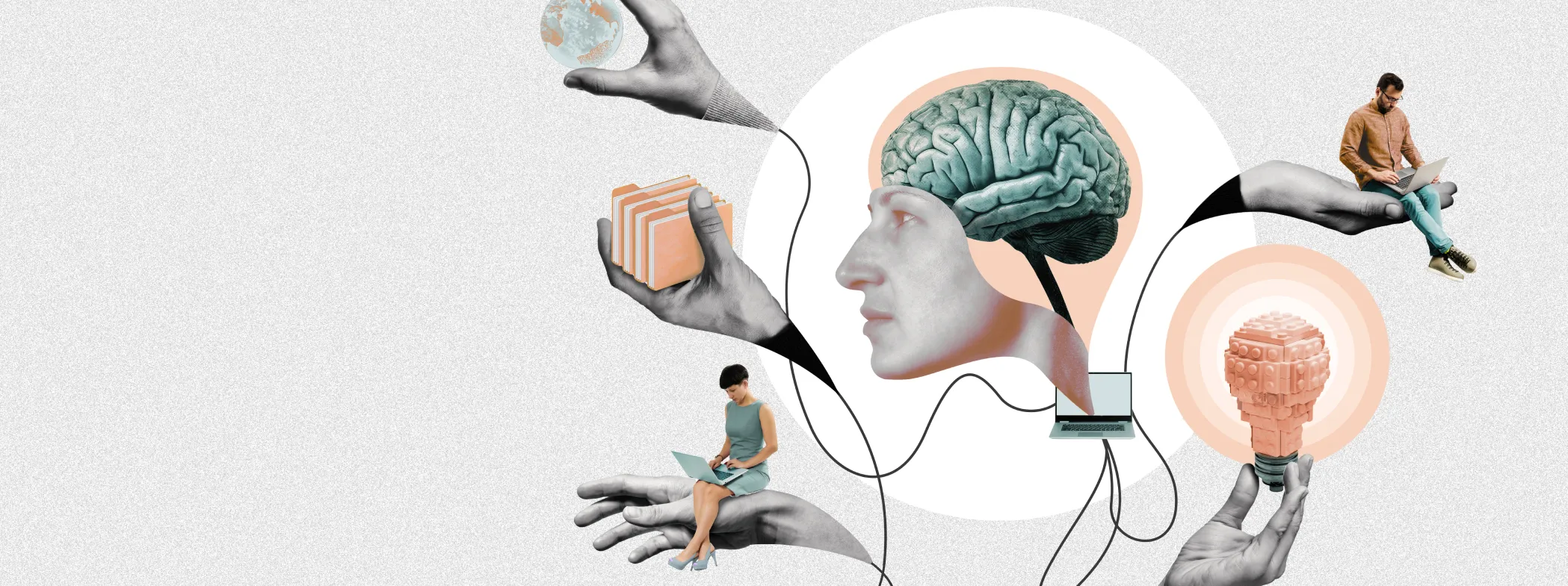 Visuel avec un robot au milieu aidant les apprenants à apprendre