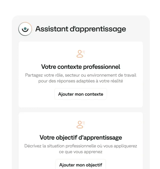 Assistant d'apprentissage Didask personnalisé selon le contexte professionnel de l'apprenant.