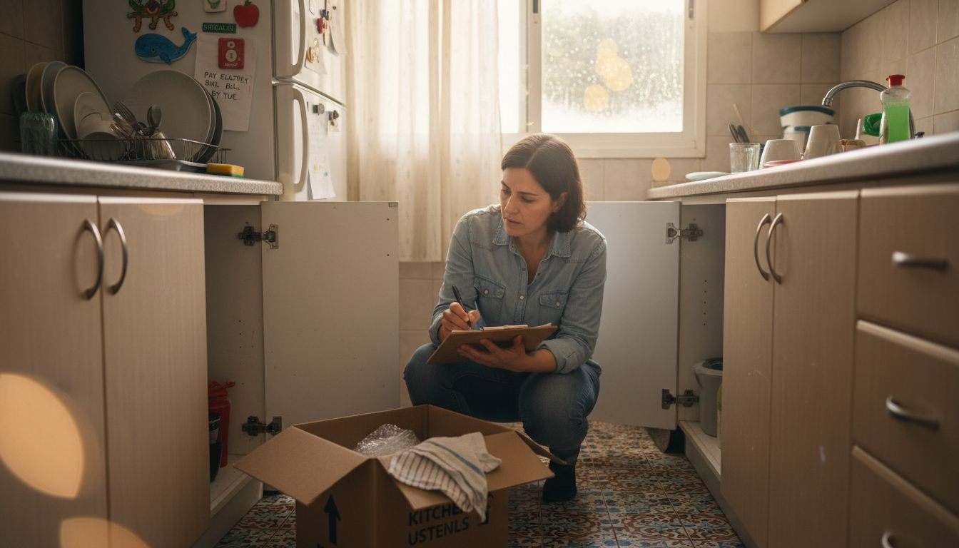 Homebuyer inspecting kitchen for checklist