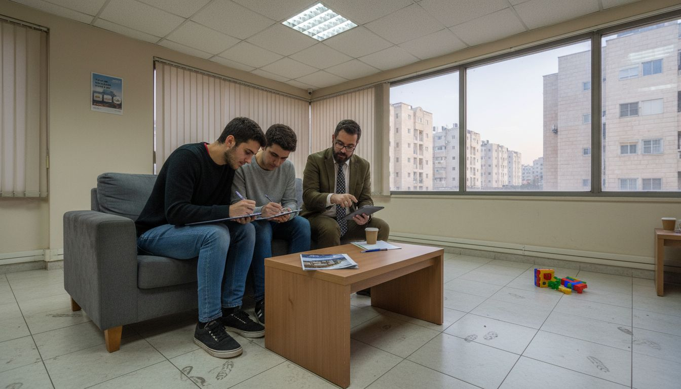 Couple receives homebuying advice in realty office