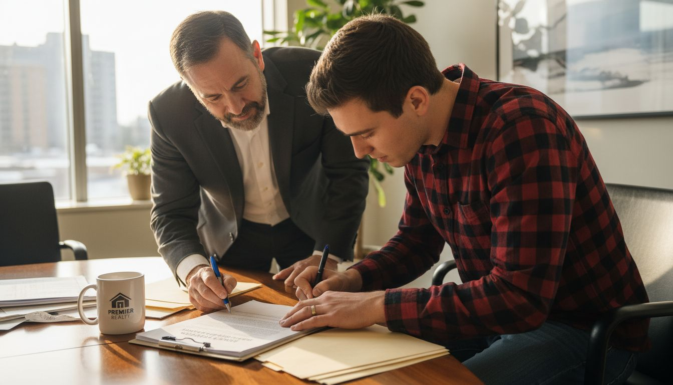 Agent and buyer signing listing agreement