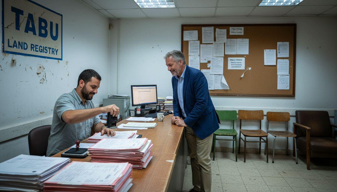 Land Registry clerk processing property papers