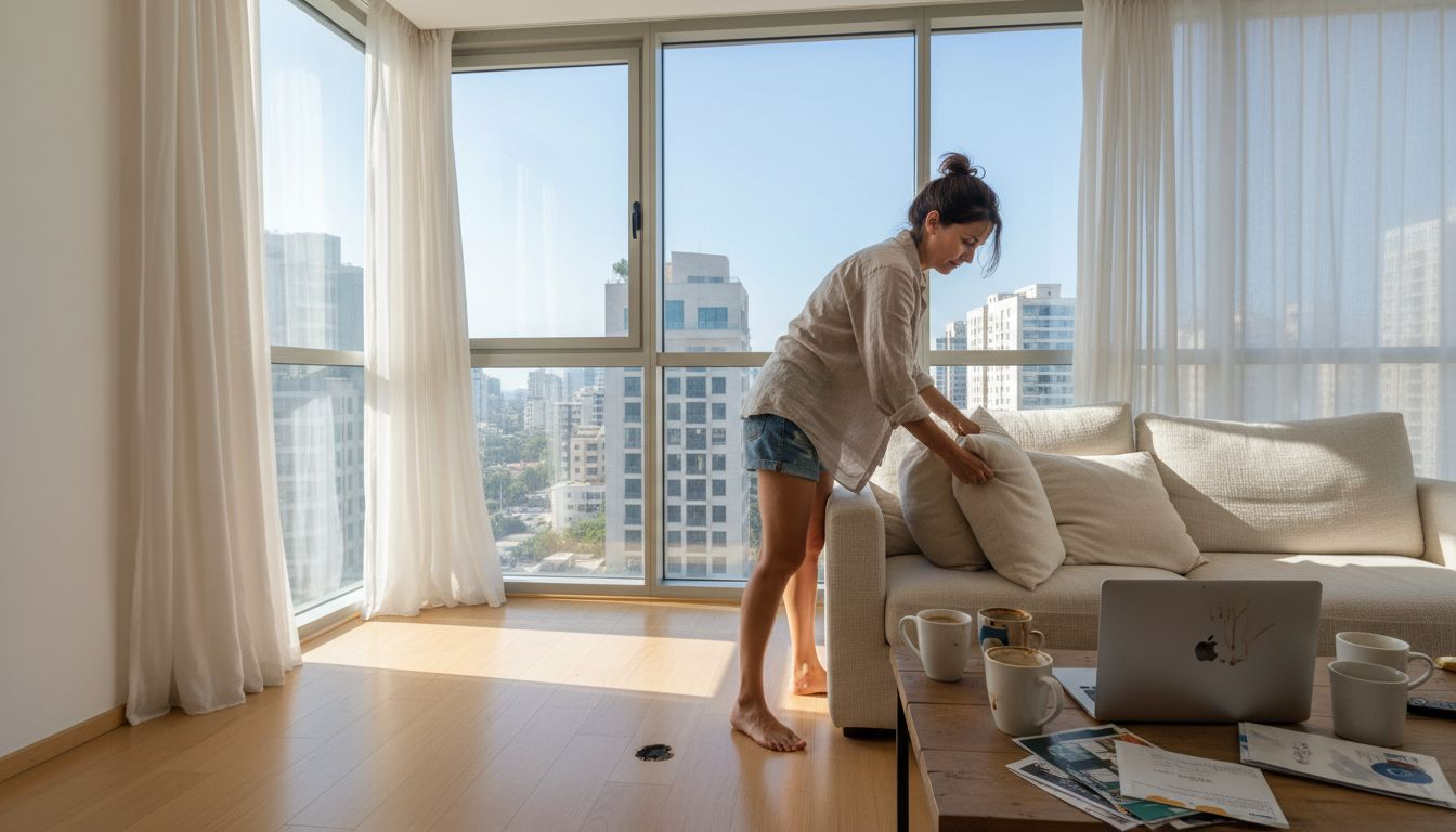 Woman in new Israeli apartment living room