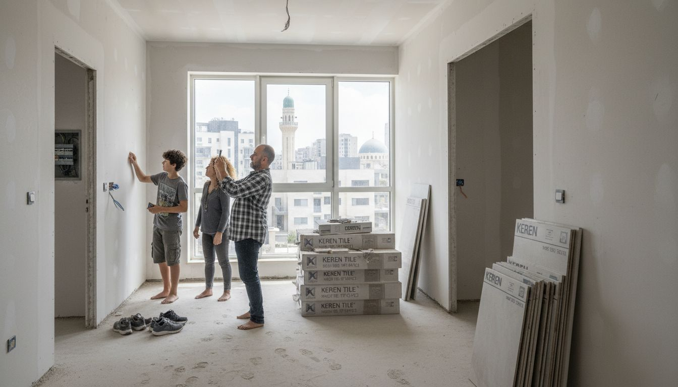 Family tours unfinished Israeli apartment development