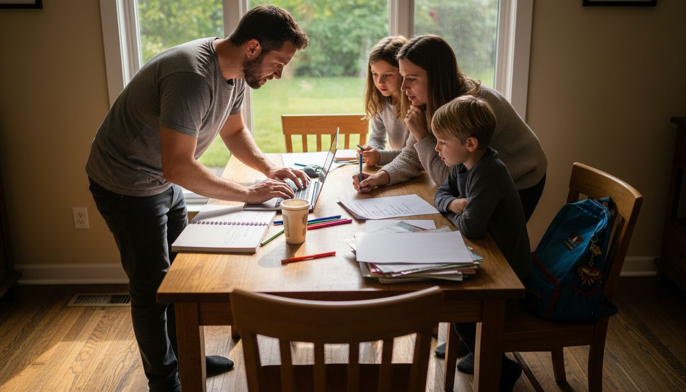 Family discussing home buying priorities together
