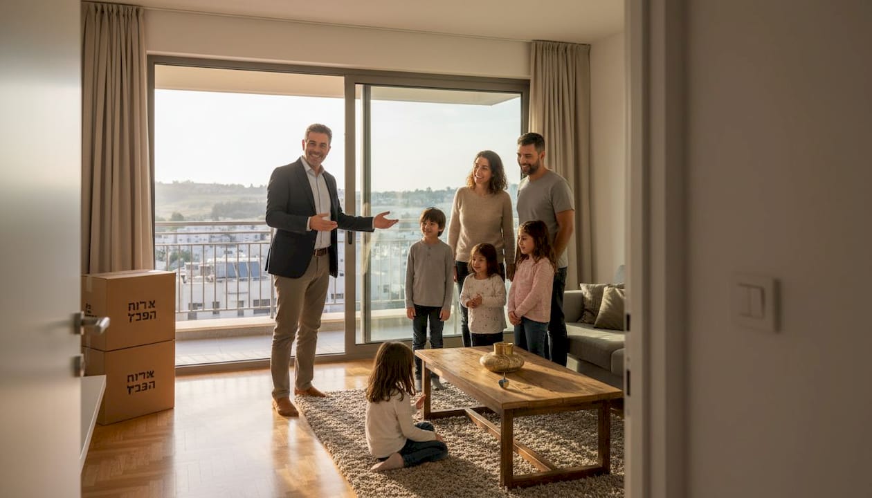 Family tours new home with real estate advisor