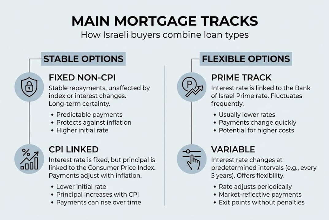 Infographic showing Israeli mortgage track options