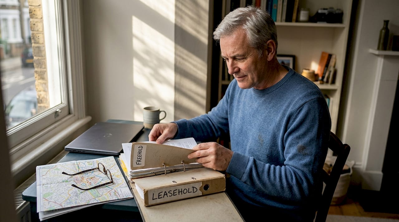 Man compares freehold and leasehold documents