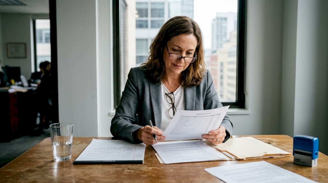 Lawyer checking home legal fee schedule