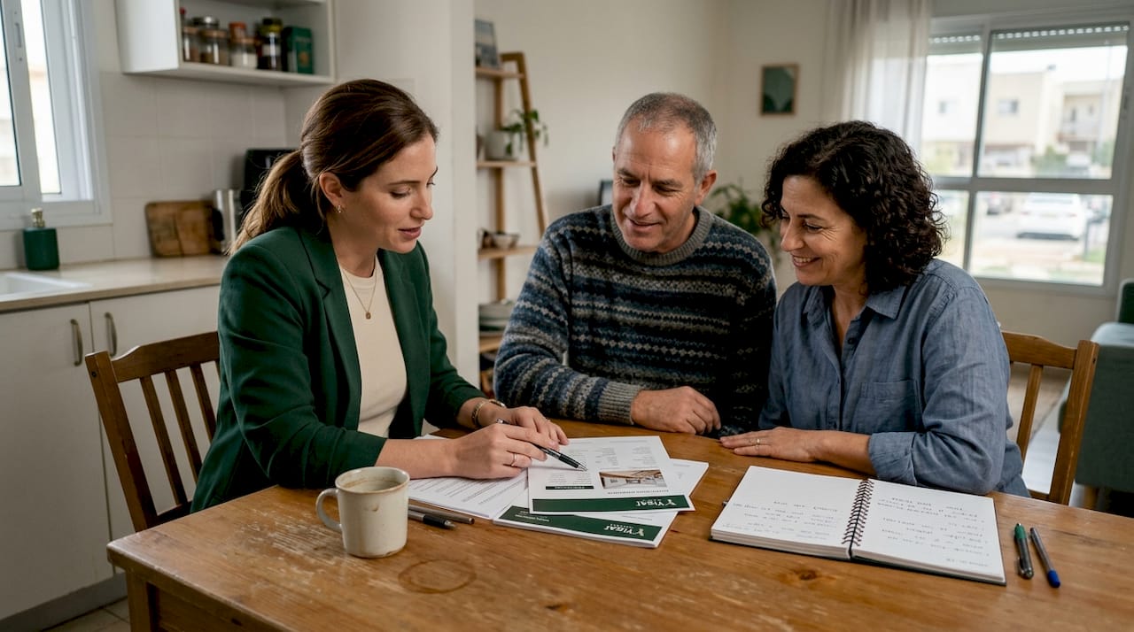 Agent meeting clients at kitchen table
