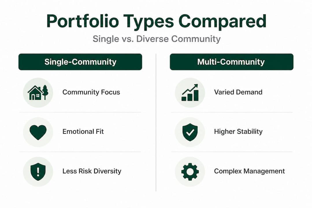 Infographic showing single vs. multi-community portfolios comparison