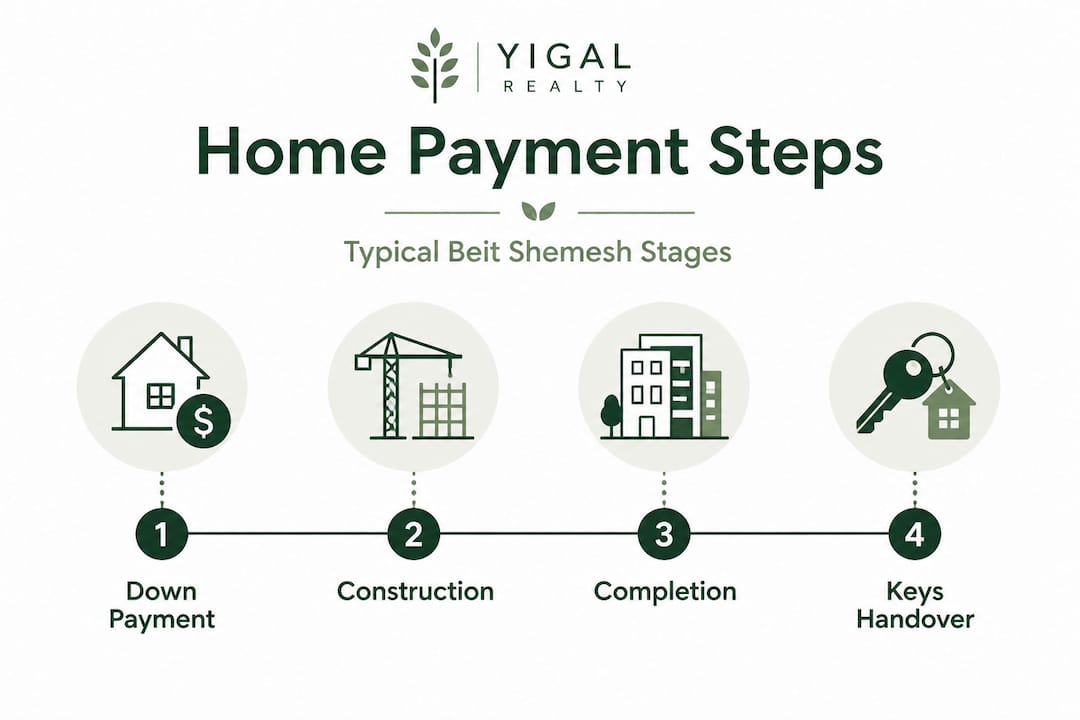 Infographic visualizing payment stages for Beit Shemesh homes