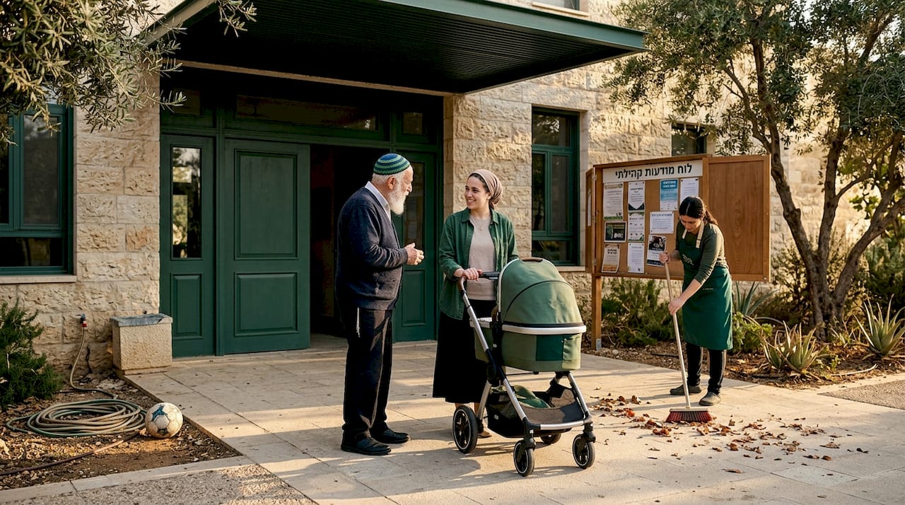 Neighbors chatting by Israeli community center