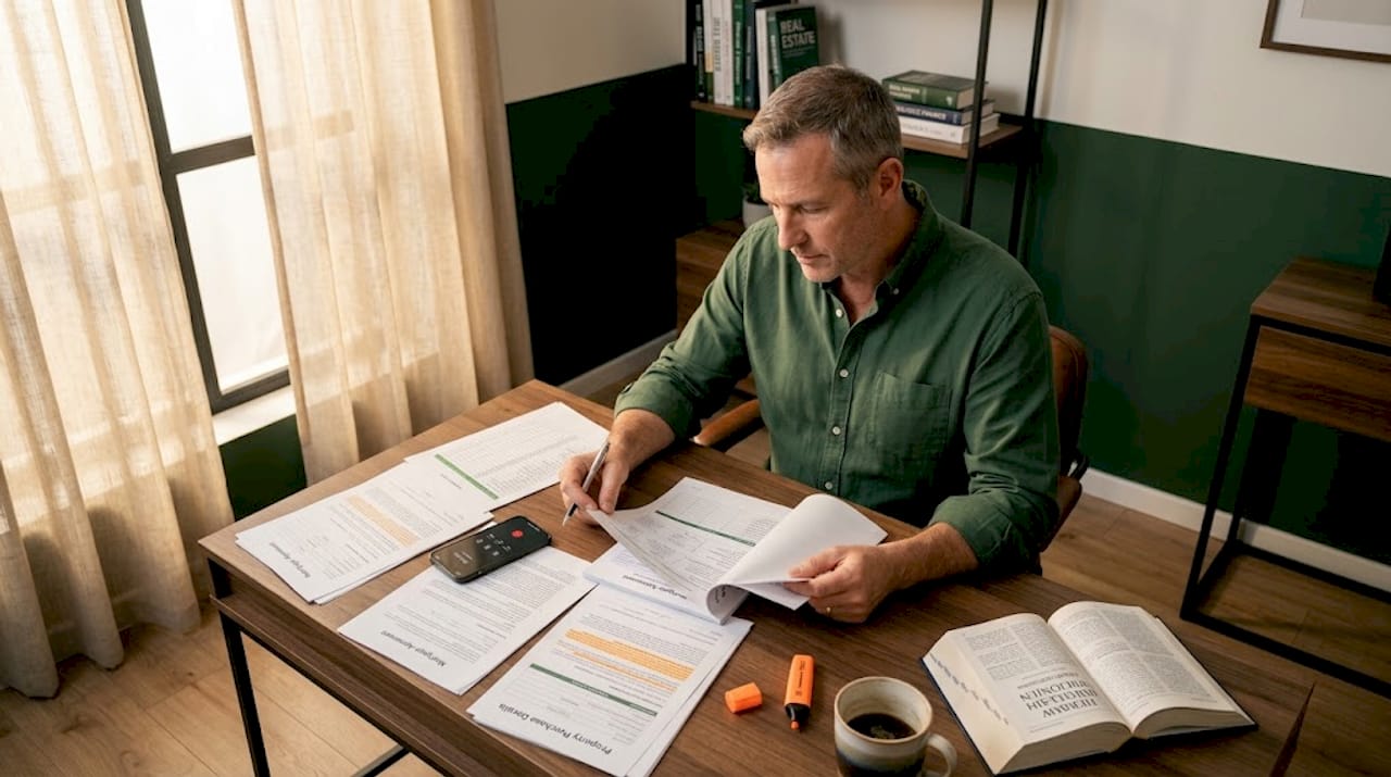 Man organizing Israeli mortgage paperwork