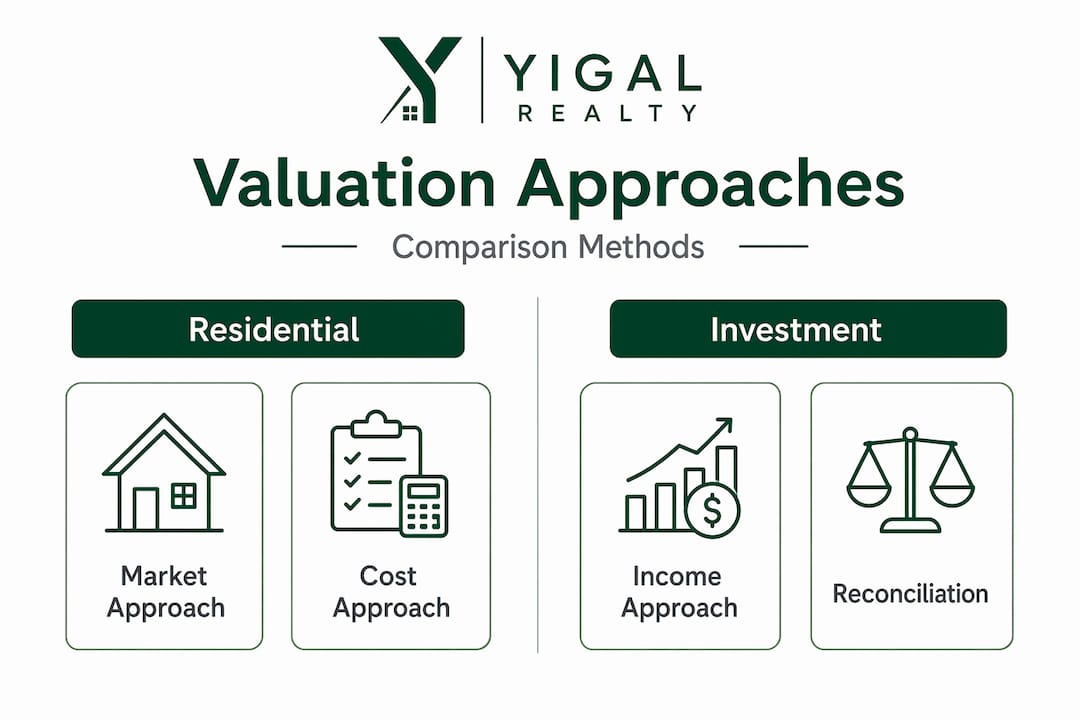Infographic comparing main property valuation approaches