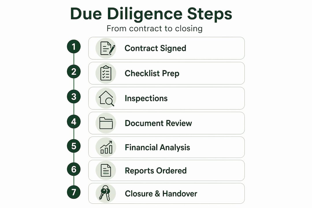 Infographic showing real estate due diligence steps