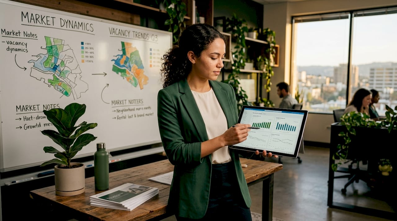 Analyst presenting neighborhood real estate data