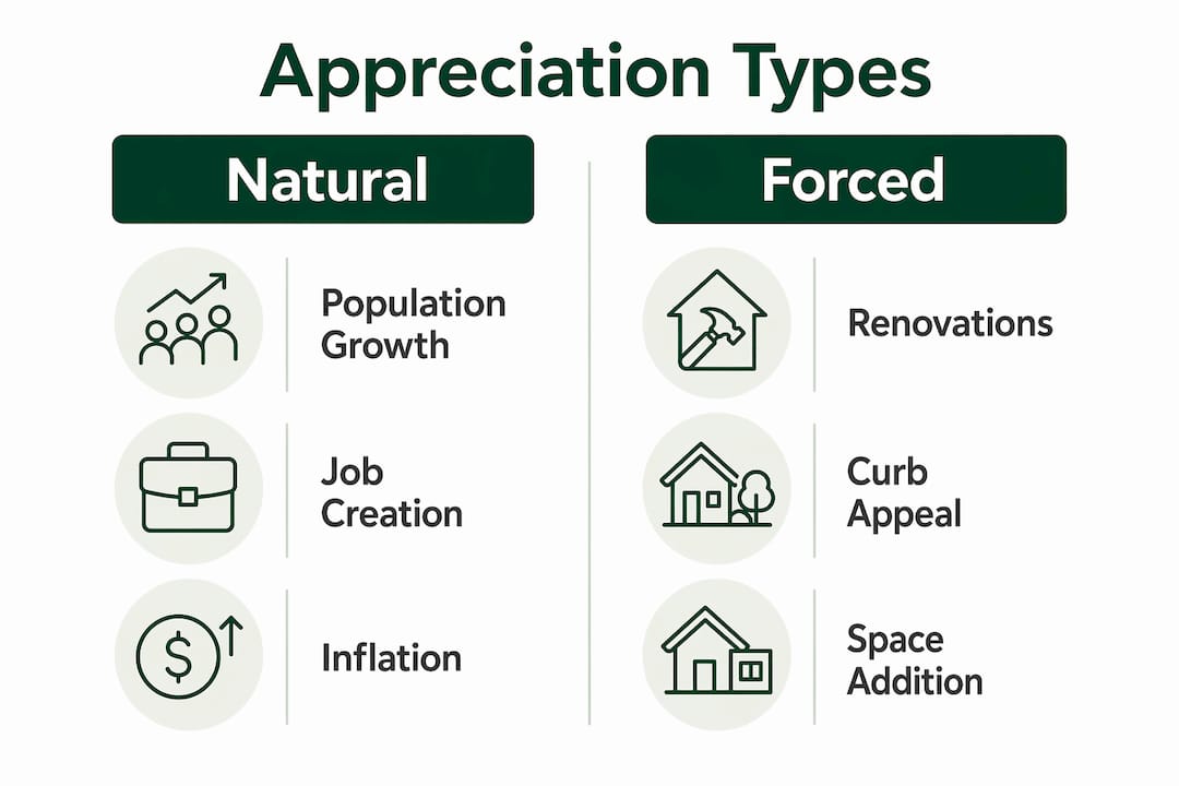 Infographic comparing natural and forced property appreciation