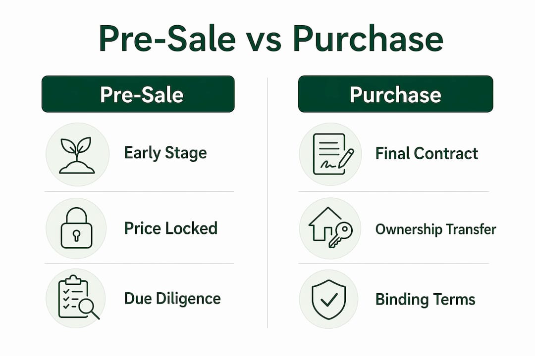Infographic comparing pre-sale and purchase agreements