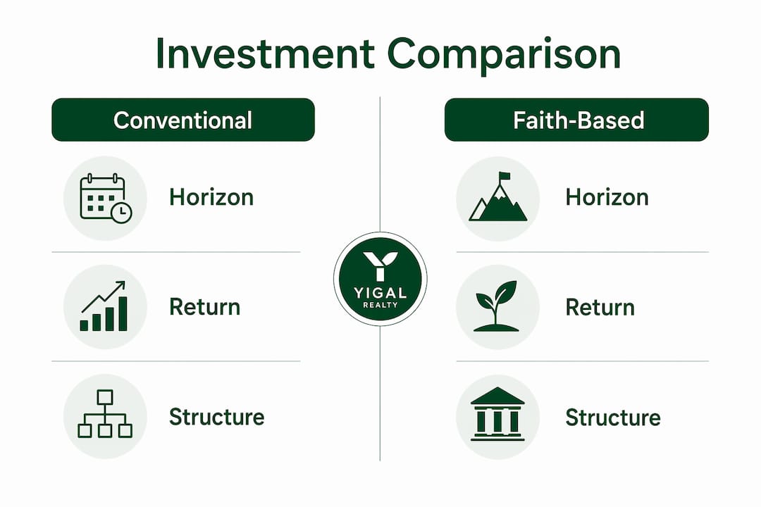 Infographic comparing faith-based and conventional real estate investing