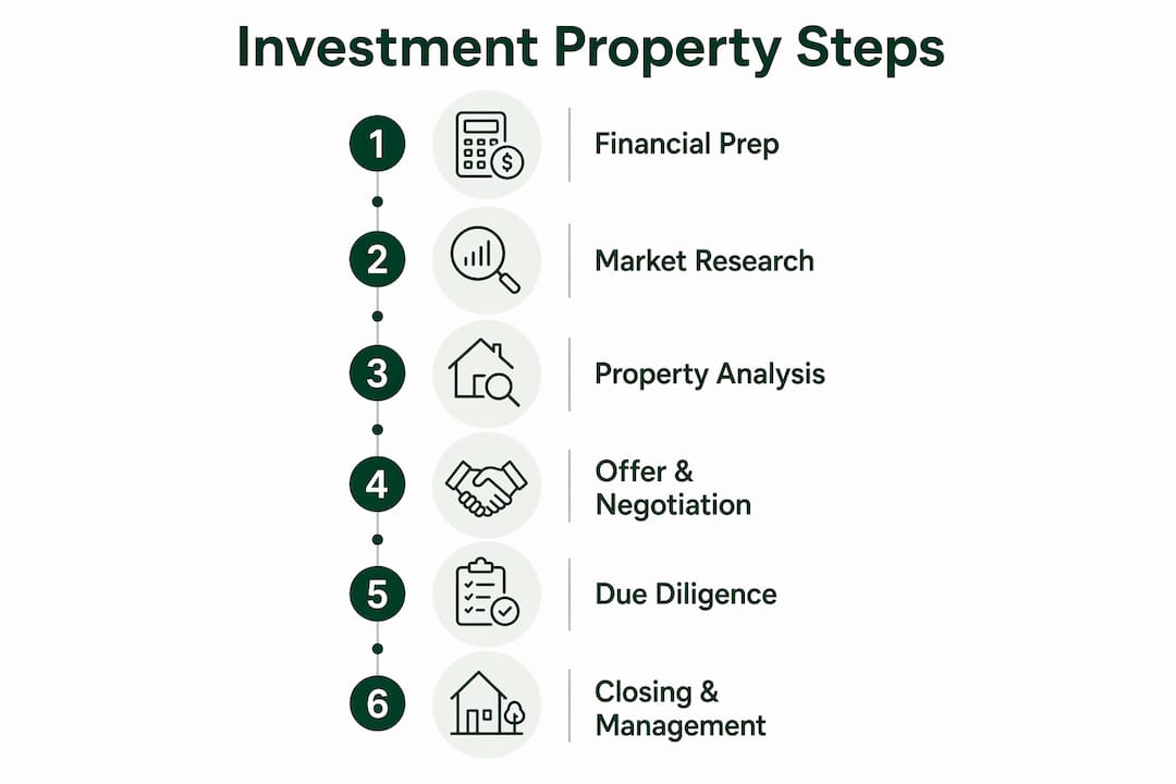 Infographic illustrating investment property purchase steps