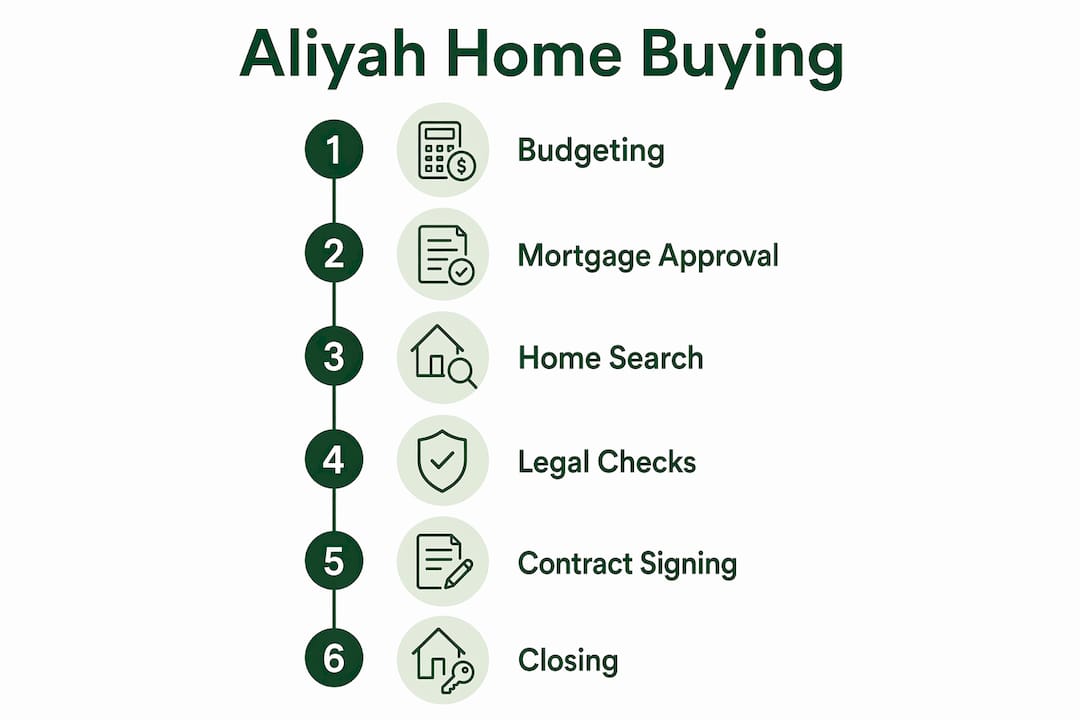 Infographic showing vertical flow of aliyah home buying steps
